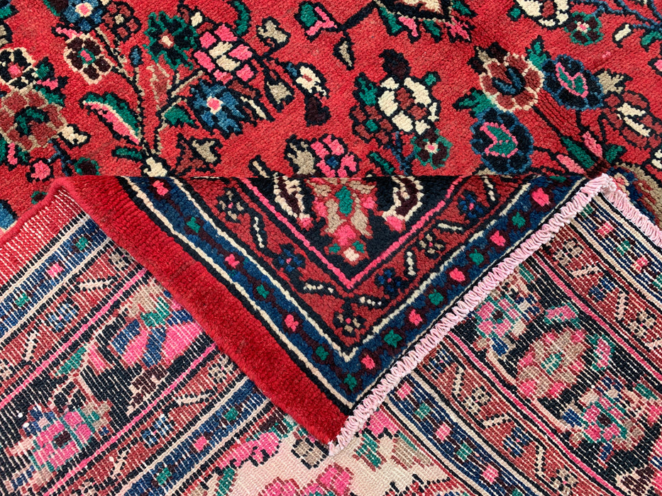 Handgemaakt Perzisch wollen vloerkleed 7x10 - Rood, marineblauw & ivoorkleurig Perzisch stijl kleed met bloemenmedaillon - Exacte afmeting 299 cm x 211 cm - KBHM-774