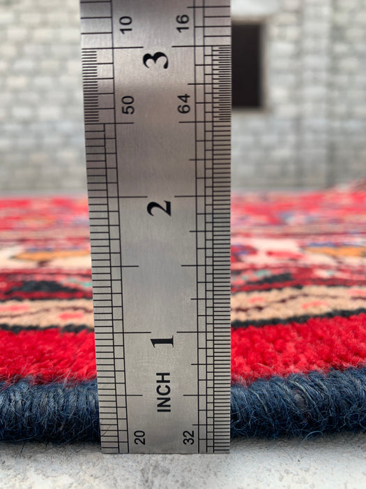 Handgemaakt Perzisch wollen vloerkleed 7x10 - Rood, blauw & ivoor kleurig Perzisch stijl kleed met bloemenmedaillon - Exacte afmeting 9'11" x 6'9" - KBHM-776
