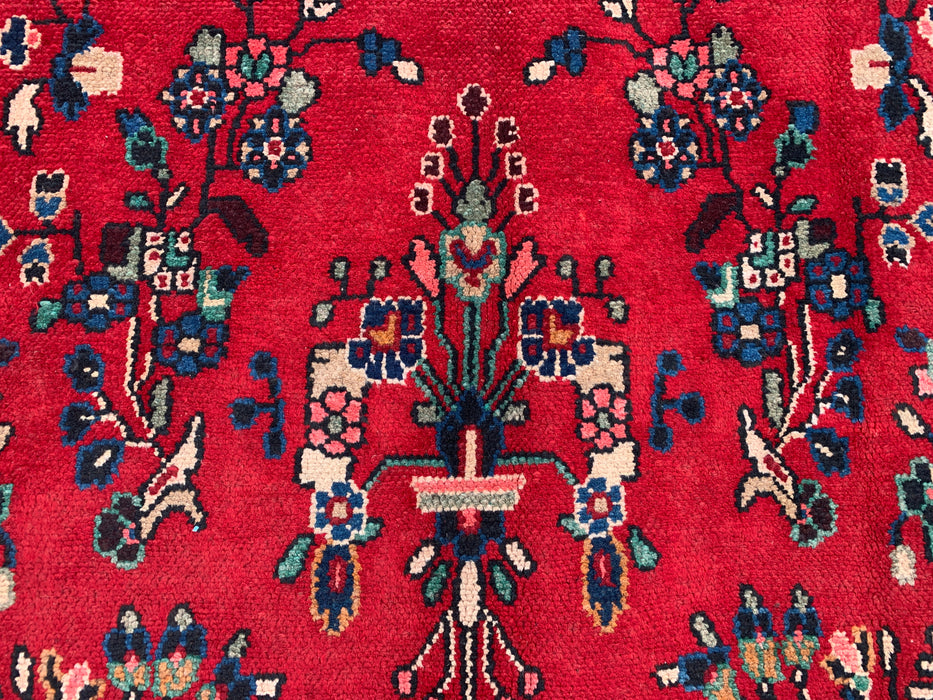 Handgemaakt Perzisch wollen vloerkleed 7x10 - Rood, blauw & ivoor kleurig Perzisch stijl kleed met bloemenmedaillon - Exacte afmeting 9'11" x 6'9" - KBHM-776