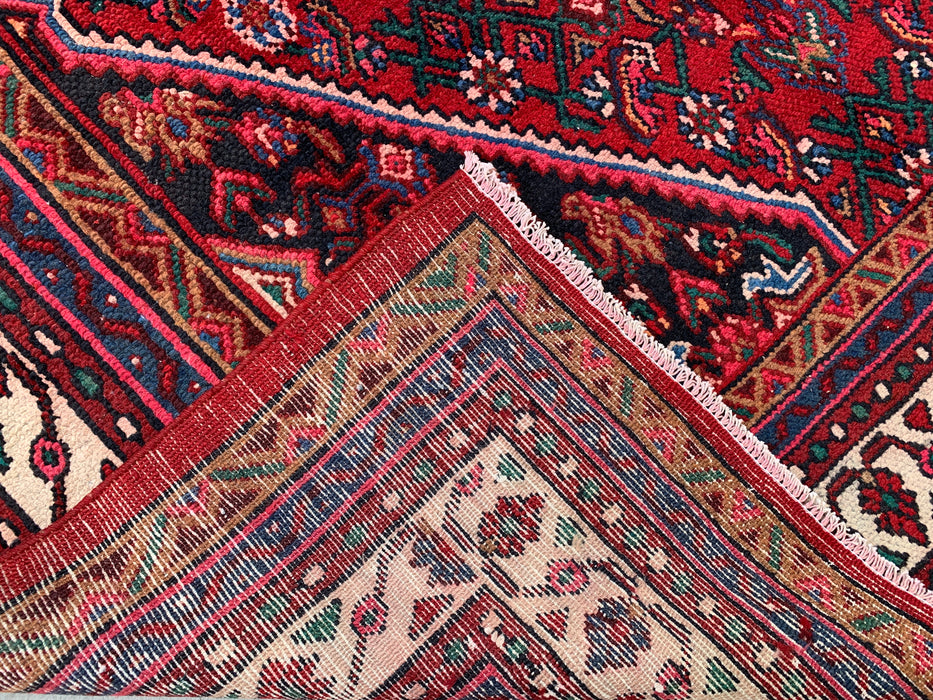 Handgemaakt Perzisch wollen vloerkleed 210x305 - Rood, ivoor & blauw tribaal medaillon Perzische stijl vloerkleed - Exacte maat 297 cm x 208 cm - KBHM-777