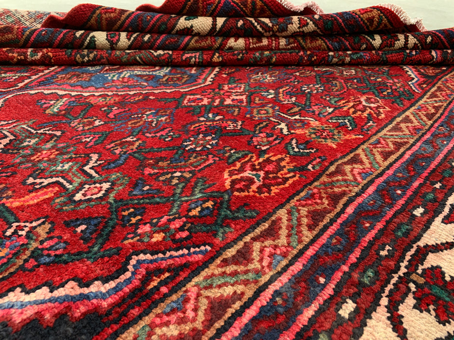 Handgemaakt Perzisch wollen vloerkleed 210x305 - Rood, ivoor & blauw tribaal medaillon Perzische stijl vloerkleed - Exacte maat 297 cm x 208 cm - KBHM-777
