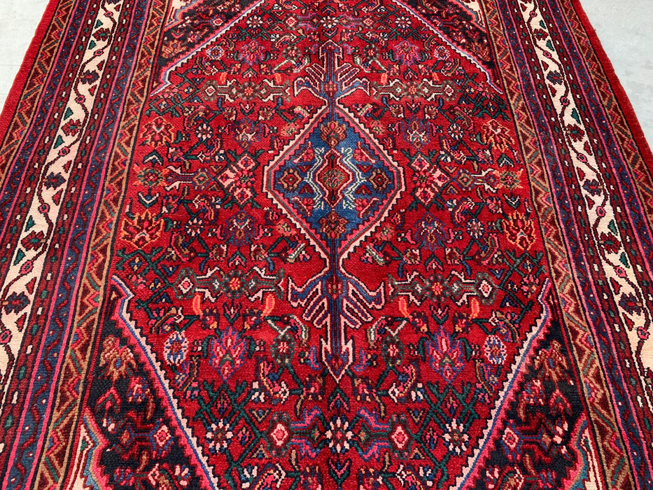 Handgemaakt Perzisch wollen vloerkleed 210x305 - Rood, ivoor & blauw tribaal medaillon Perzische stijl vloerkleed - Exacte maat 297 cm x 208 cm - KBHM-777