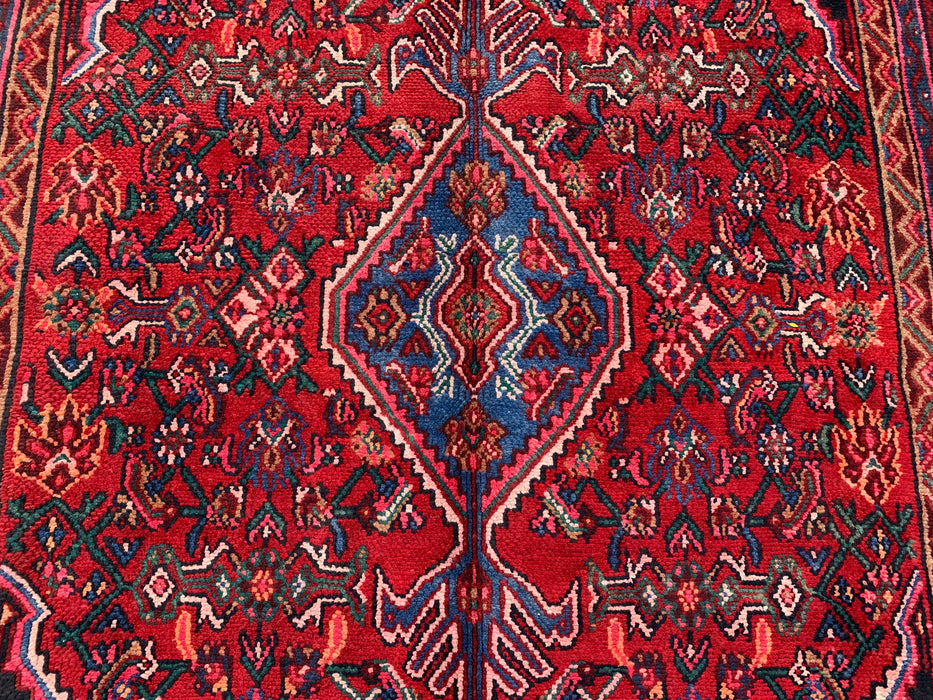 Handgemaakt Perzisch wollen vloerkleed 210x305 - Rood, ivoor & blauw tribaal medaillon Perzische stijl vloerkleed - Exacte maat 297 cm x 208 cm - KBHM-777