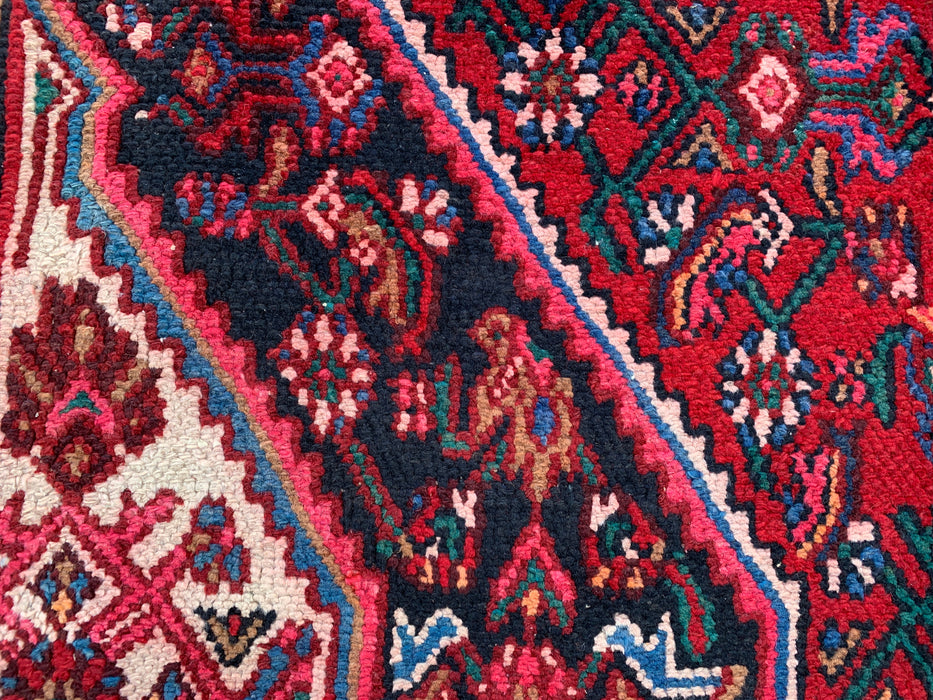 Handgemaakt Perzisch wollen vloerkleed 210x305 - Rood, ivoor & blauw tribaal medaillon Perzische stijl vloerkleed - Exacte maat 297 cm x 208 cm - KBHM-777