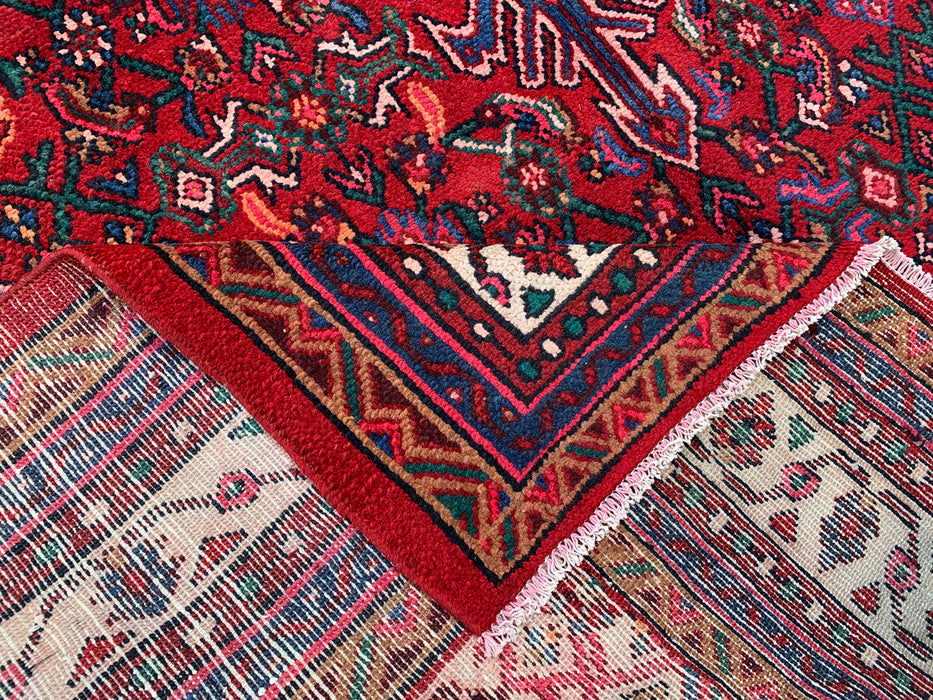Handgemaakt Perzisch wollen vloerkleed 210x305 - Rood, ivoor & blauw tribaal medaillon Perzische stijl vloerkleed - Exacte maat 297 cm x 208 cm - KBHM-777