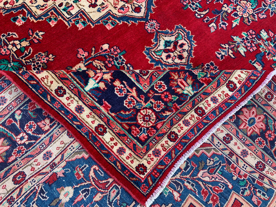 350 x 246 cm handgeknoopt Perzisch wollen tapijt – Rood, marineblauw & ivoorkleurig bloemenmedaillonontwerp – KBHM-778