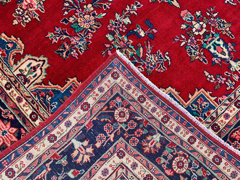 350 x 246 cm handgeknoopt Perzisch wollen tapijt – Rood, marineblauw & ivoorkleurig bloemenmedaillonontwerp – KBHM-778