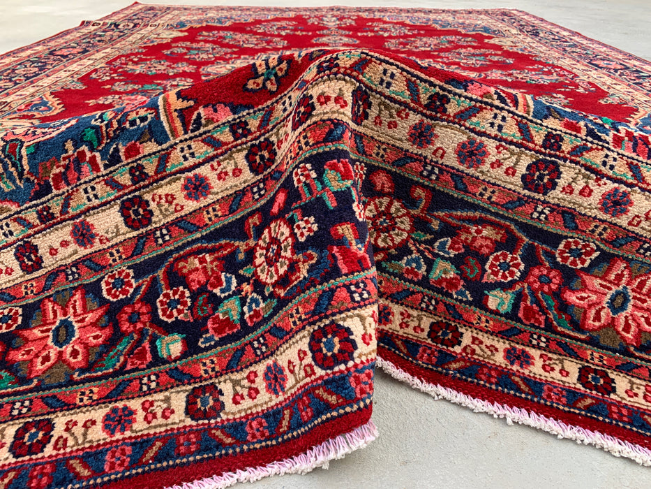 350 x 246 cm handgeknoopt Perzisch wollen tapijt – Rood, marineblauw & ivoorkleurig bloemenmedaillonontwerp – KBHM-778