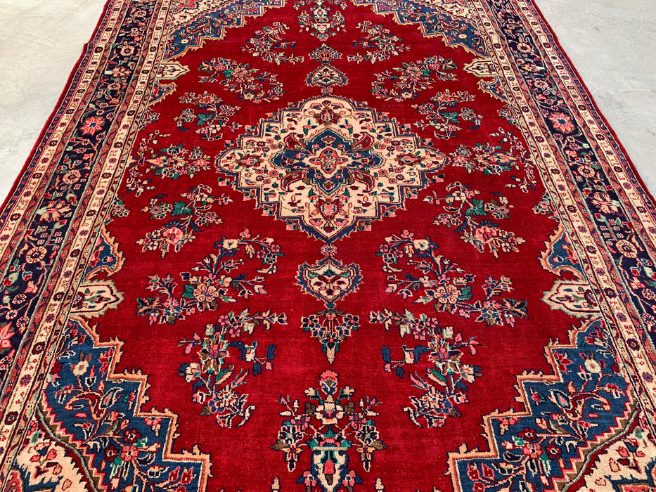 350 x 246 cm handgeknoopt Perzisch wollen tapijt – Rood, marineblauw & ivoorkleurig bloemenmedaillonontwerp – KBHM-778