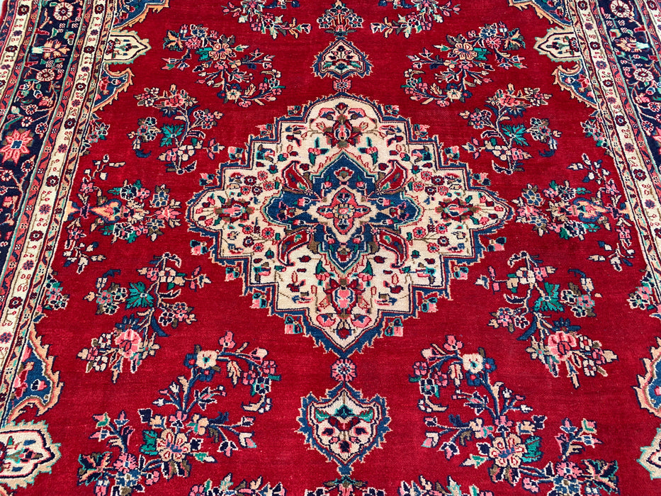 350 x 246 cm handgeknoopt Perzisch wollen tapijt – Rood, marineblauw & ivoorkleurig bloemenmedaillonontwerp – KBHM-778
