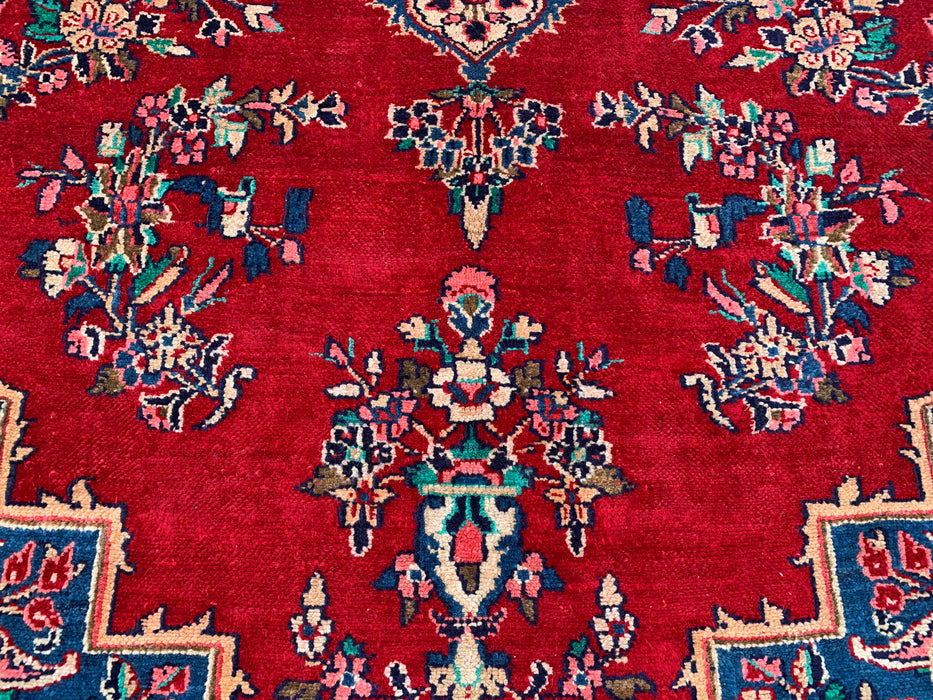350 x 246 cm handgeknoopt Perzisch wollen tapijt – Rood, marineblauw & ivoorkleurig bloemenmedaillonontwerp – KBHM-778
