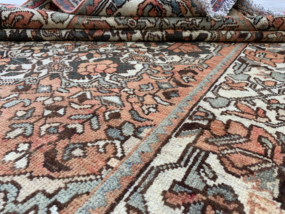 206 x 137 cm handgeknoopt Perzisch wollen tapijt – Vintage bloemendesign in roze, ivoor & saliegroen – KBHM-788