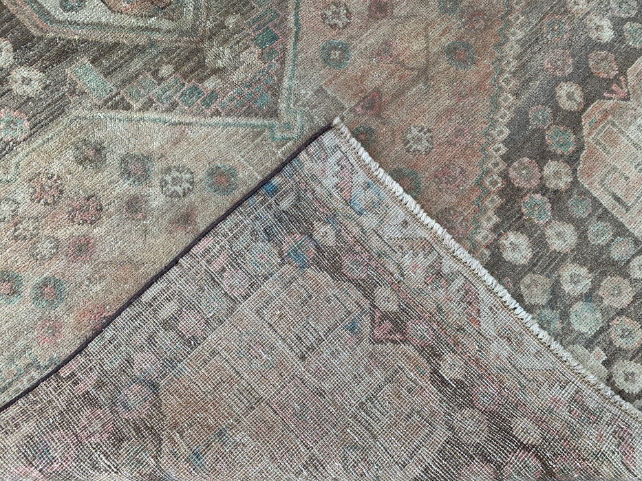 231 cm x 124 cm Handgeknoopt Perzisch wollen tapijt – Beige, taupe & zachtblauw vintage tribaal medaillonontwerp – KBHM-790