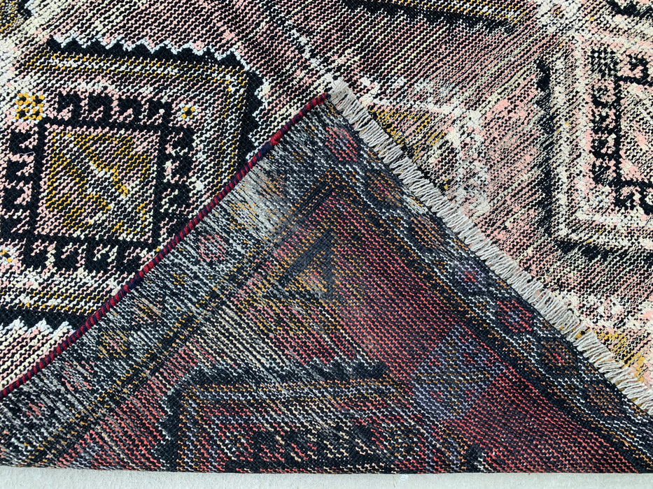 218 x 137 cm handgeknoopt Perzisch wollen tapijt – Vintage tribaal ruitpatroon in blush, taupe & antraciet – KBHM-793