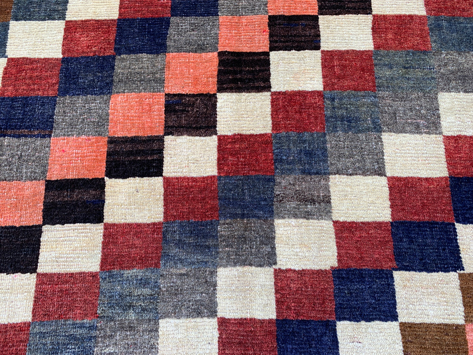 Handgeknoopt Perzisch wollen tapijt van 180 x 114 cm – Veelkleurig geometrisch dambordpatroon – KBHM-795