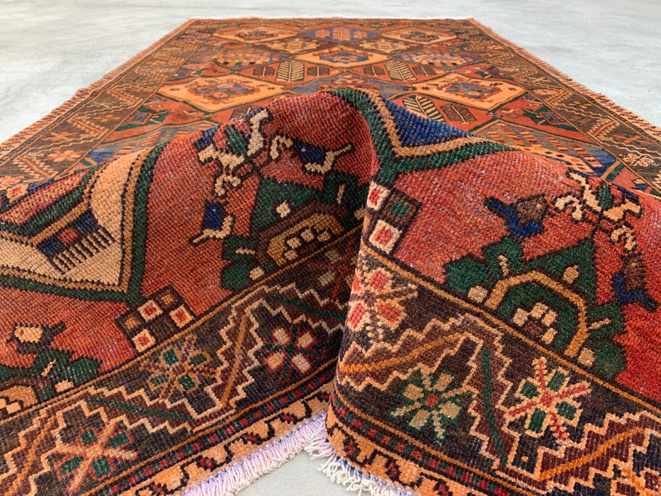 10'3" x 5'2" handgeknoopt Perzisch wollen tapijt – veelkleurig tribaal geometrisch paneelontwerp – KBHM-798