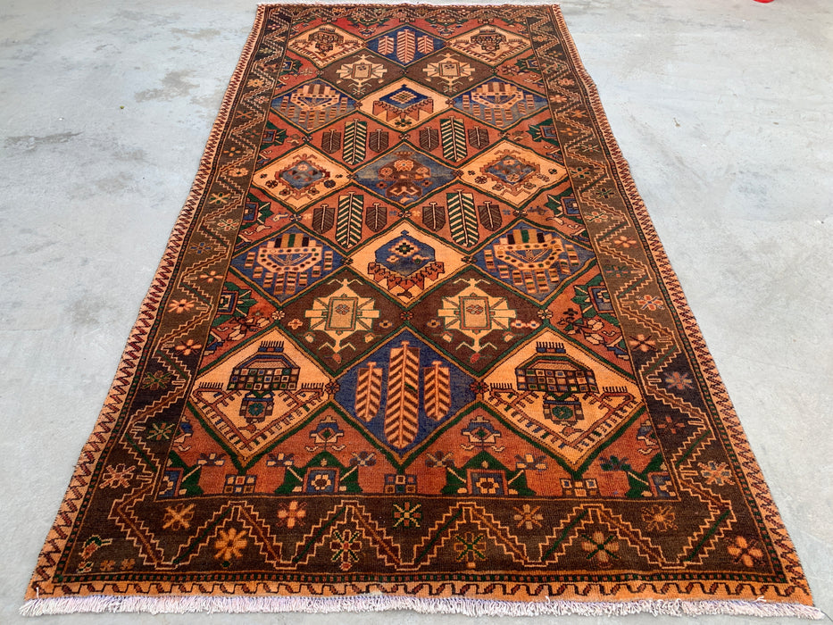 10'3" x 5'2" handgeknoopt Perzisch wollen tapijt – veelkleurig tribaal geometrisch paneelontwerp – KBHM-798