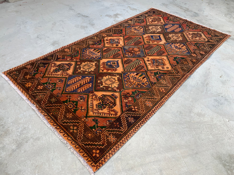 10'3" x 5'2" handgeknoopt Perzisch wollen tapijt – veelkleurig tribaal geometrisch paneelontwerp – KBHM-798