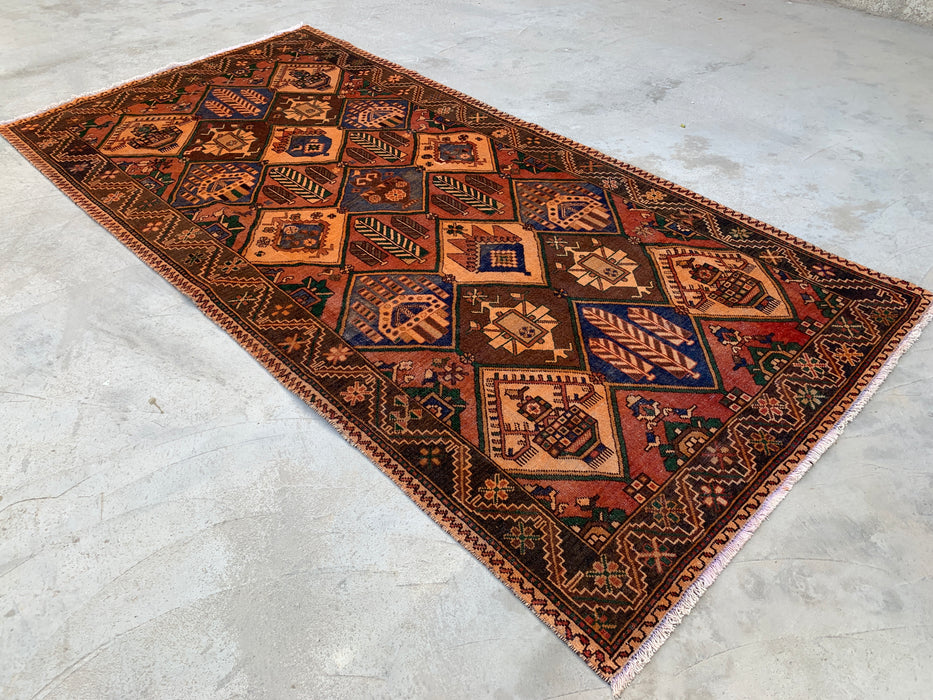 10'3" x 5'2" handgeknoopt Perzisch wollen tapijt – veelkleurig tribaal geometrisch paneelontwerp – KBHM-798