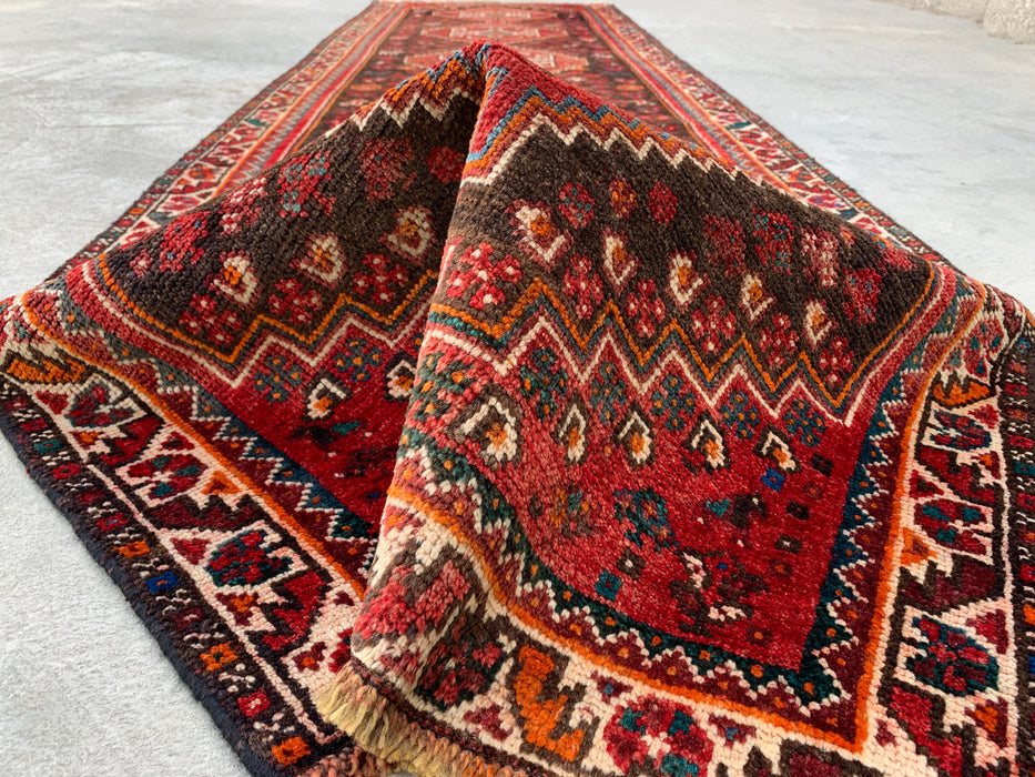 330 cm x 89 cm handgeknoopt Perzisch wollen loper - Rood, bruin en ivoorkleurig tribaal medaillondesign – KBHM-799