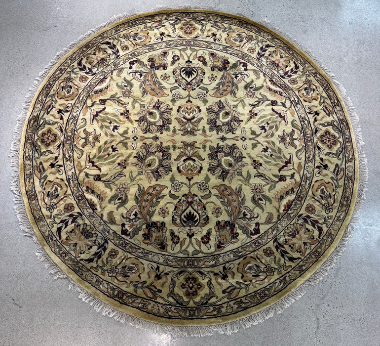 8' x 8' rond, met de hand geknoopt wollen vloerkleed - Ivoor/Beige/Multi
