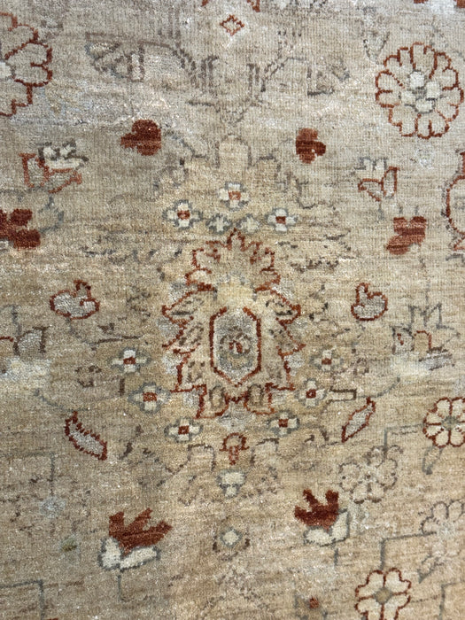9'x12' Handgeknoopt Chobi wollen vloerkleed - Beige/Rood
