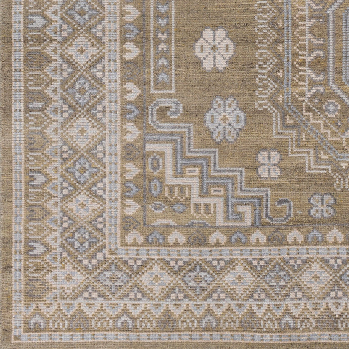Almeria handgeknoopt vloerkleed — Mosterd / Lichtblauw | ALM-2301