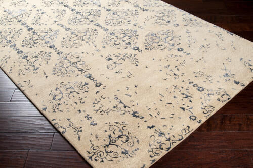 Banshee Handgemaakt Vloerkleed van Wol & Viscose — Donkerblauw / Lichtbeige | BAN-3315 - colour & pattern