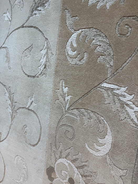 9'x12' Handgeknoopt Tibetaans wollen vloerkleed - Beige/Ivoor