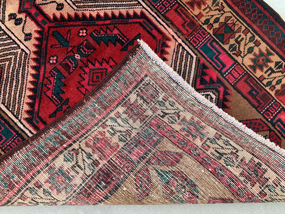 297 cm x 71 cm handgeknoopt Perzisch wollen loper – kameel, rood & ivoorkleurig tribaal medaillonmotief – KBHM-800