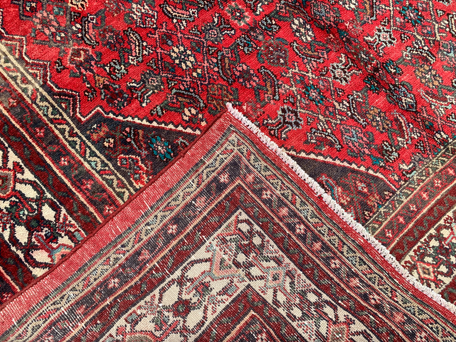 Handgemaakt Perzisch wollen vloerkleed 213x305 cm - Rood, ivoor & houtskool tribaal medaillon Perzisch stijl kleed - Exacte afmeting 312 cm x 211 cm - KBHM-802