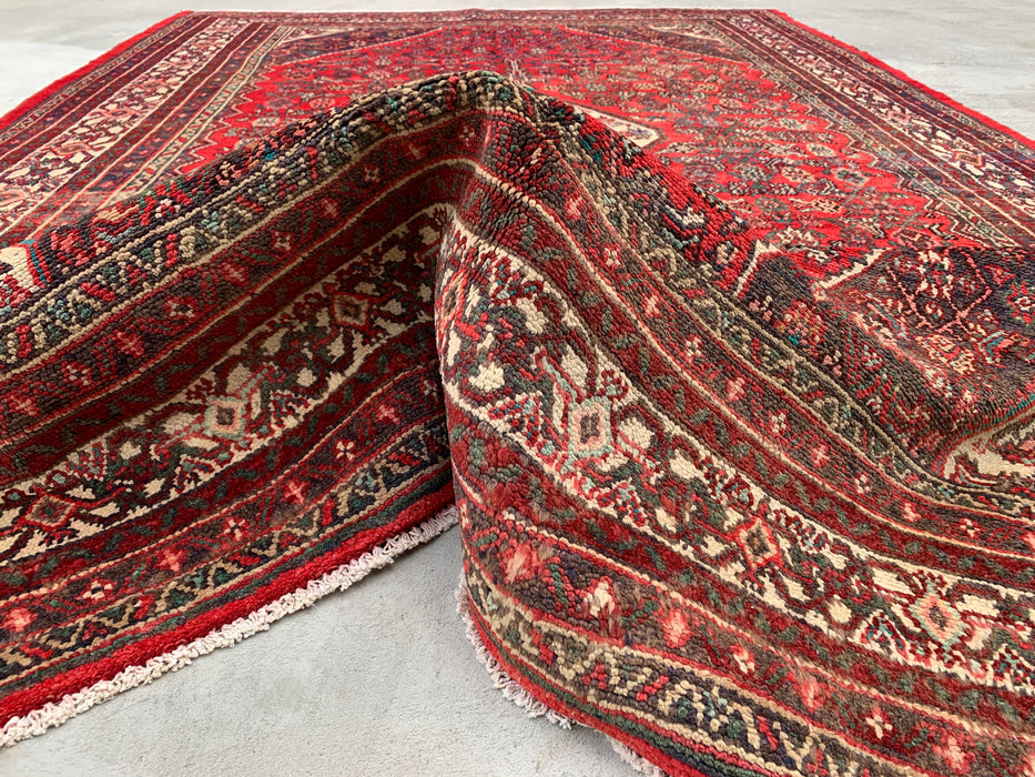 Handgemaakt Perzisch wollen vloerkleed 213x305 cm - Rood, ivoor & houtskool tribaal medaillon Perzisch stijl kleed - Exacte afmeting 312 cm x 211 cm - KBHM-802