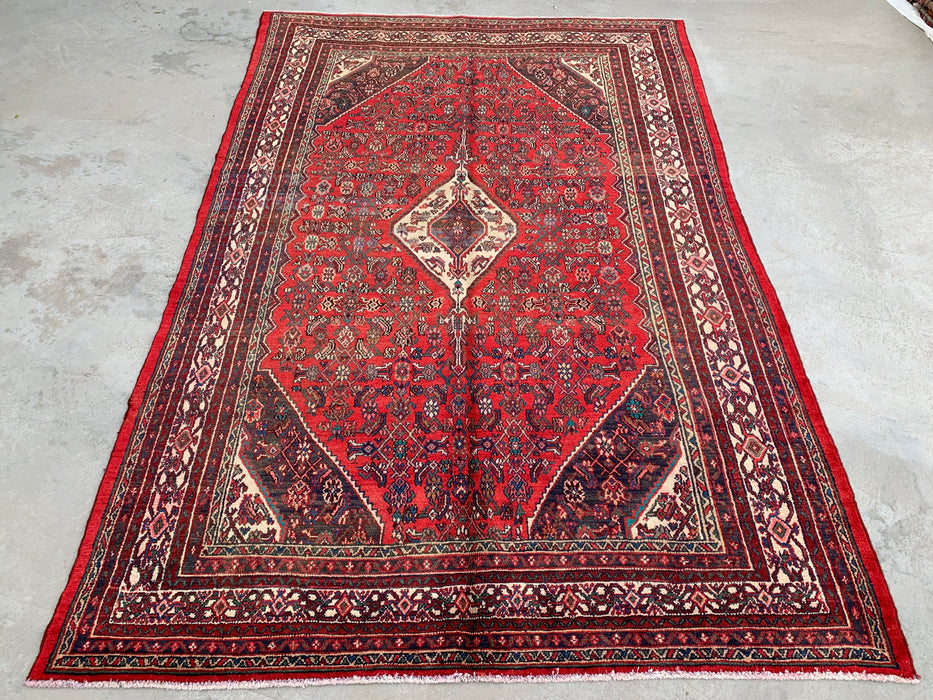 Handgemaakt Perzisch wollen vloerkleed 213x305 cm - Rood, ivoor & houtskool tribaal medaillon Perzisch stijl kleed - Exacte afmeting 312 cm x 211 cm - KBHM-802
