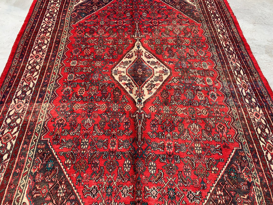 Handgemaakt Perzisch wollen vloerkleed 213x305 cm - Rood, ivoor & houtskool tribaal medaillon Perzisch stijl kleed - Exacte afmeting 312 cm x 211 cm - KBHM-802