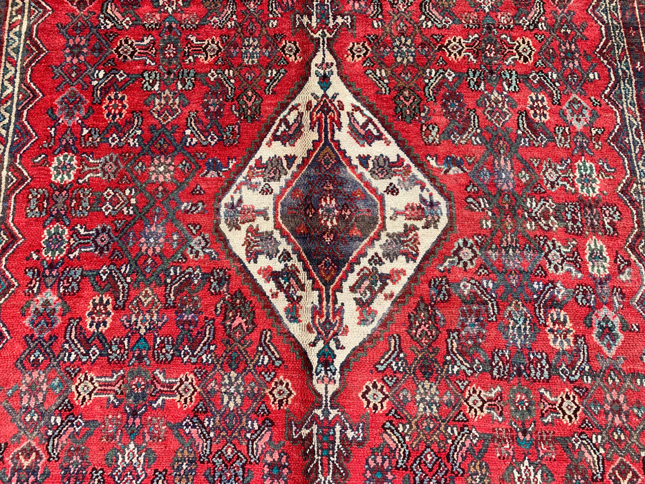 Handgemaakt Perzisch wollen vloerkleed 213x305 cm - Rood, ivoor & houtskool tribaal medaillon Perzisch stijl kleed - Exacte afmeting 312 cm x 211 cm - KBHM-802