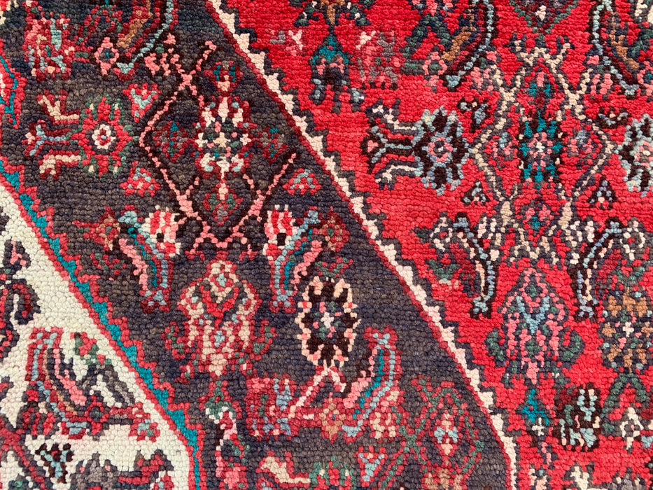 Handgemaakt Perzisch wollen vloerkleed 213x305 cm - Rood, ivoor & houtskool tribaal medaillon Perzisch stijl kleed - Exacte afmeting 312 cm x 211 cm - KBHM-802