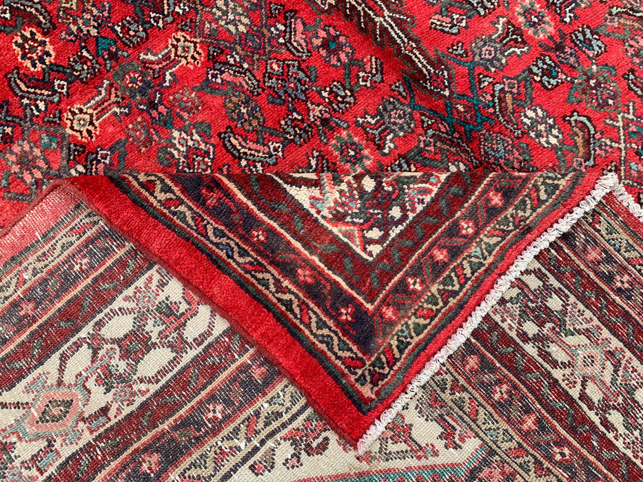 Handgemaakt Perzisch wollen vloerkleed 213x305 cm - Rood, ivoor & houtskool tribaal medaillon Perzisch stijl kleed - Exacte afmeting 312 cm x 211 cm - KBHM-802