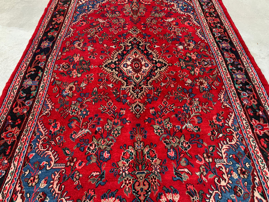10'2" x 7'1" Handgeknoopt Perzisch wollen tapijt – Rood, marineblauw & ivoorkleurig bloemenmedaillonontwerp – KBHM-803