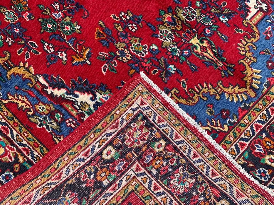 10'5" x 7'5" Hand-Knotted Persian Wool Rug – Red, Blue & Ivory Floral Medallion Design – KBHM-804