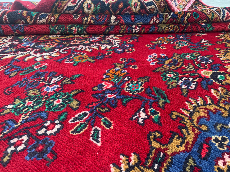 10'5" x 7'5" Hand-Knotted Persian Wool Rug – Red, Blue & Ivory Floral Medallion Design – KBHM-804
