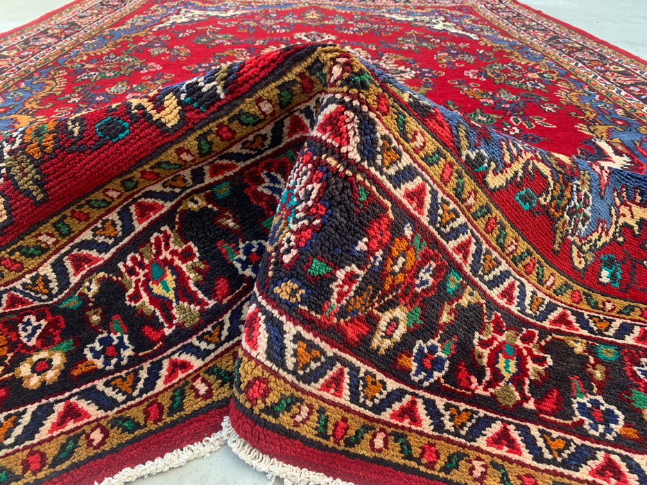 10'5" x 7'5" Hand-Knotted Persian Wool Rug – Red, Blue & Ivory Floral Medallion Design – KBHM-804