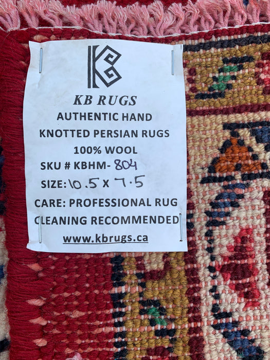 10'5" x 7'5" Hand-Knotted Persian Wool Rug – Red, Blue & Ivory Floral Medallion Design – KBHM-804