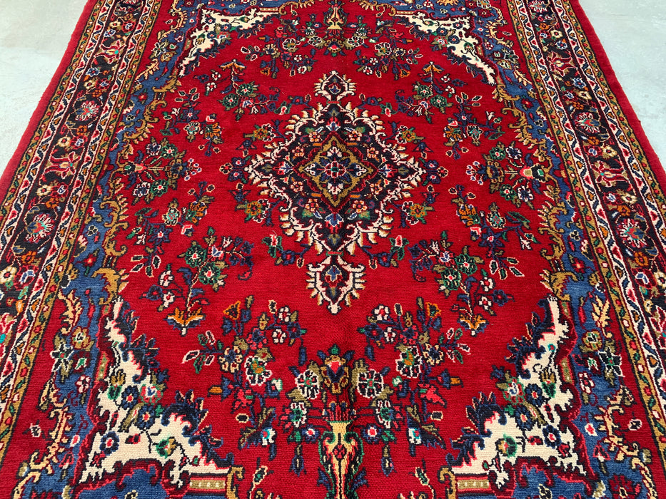 10'5" x 7'5" Hand-Knotted Persian Wool Rug – Red, Blue & Ivory Floral Medallion Design – KBHM-804
