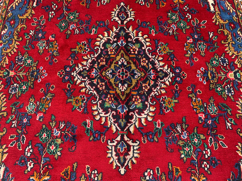 10'5" x 7'5" Hand-Knotted Persian Wool Rug – Red, Blue & Ivory Floral Medallion Design – KBHM-804