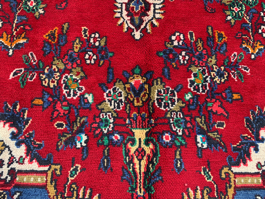 10'5" x 7'5" Hand-Knotted Persian Wool Rug – Red, Blue & Ivory Floral Medallion Design – KBHM-804