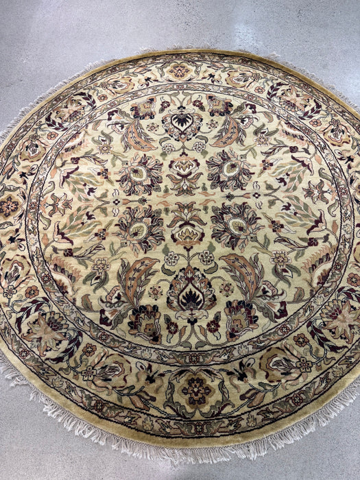 8' x 8' rond, met de hand geknoopt wollen vloerkleed - Ivoor/Beige/Multi