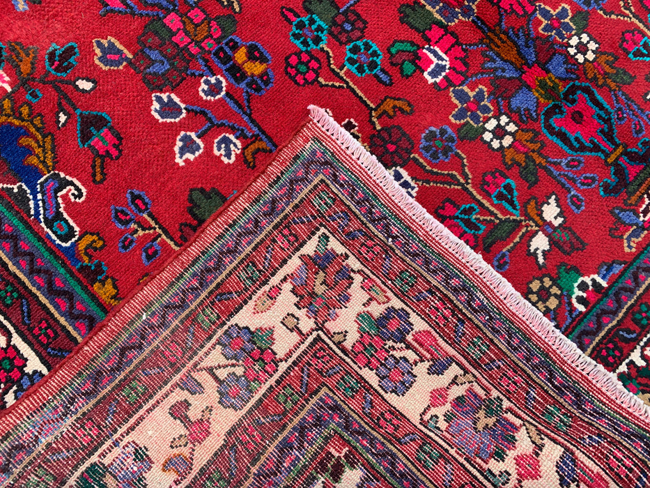 Handgemaakt Perzisch wollen vloerkleed 7x10 - Rood, ivoor & blauw Perzisch stijl kleed met bloemenmedaillon - Exacte afmeting 9'11" x 6'11" - KBHM-805