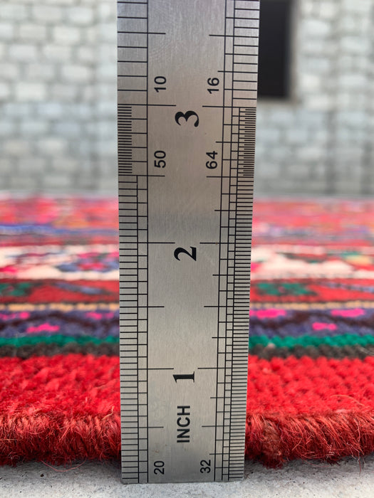 Handgemaakt Perzisch wollen vloerkleed 7x10 - Rood, ivoor & blauw Perzisch stijl kleed met bloemenmedaillon - Exacte afmeting 9'11" x 6'11" - KBHM-805