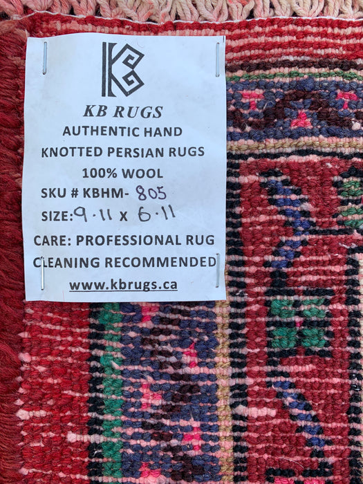 Handgemaakt Perzisch wollen vloerkleed 7x10 - Rood, ivoor & blauw Perzisch stijl kleed met bloemenmedaillon - Exacte afmeting 9'11" x 6'11" - KBHM-805