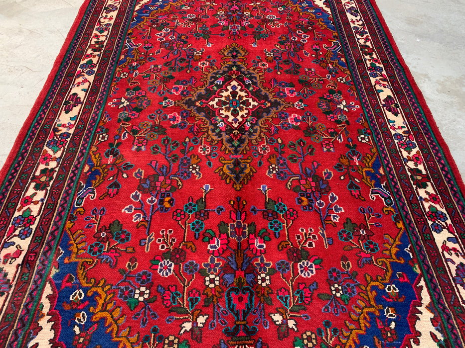 Handgemaakt Perzisch wollen vloerkleed 7x10 - Rood, ivoor & blauw Perzisch stijl kleed met bloemenmedaillon - Exacte afmeting 9'11" x 6'11" - KBHM-805